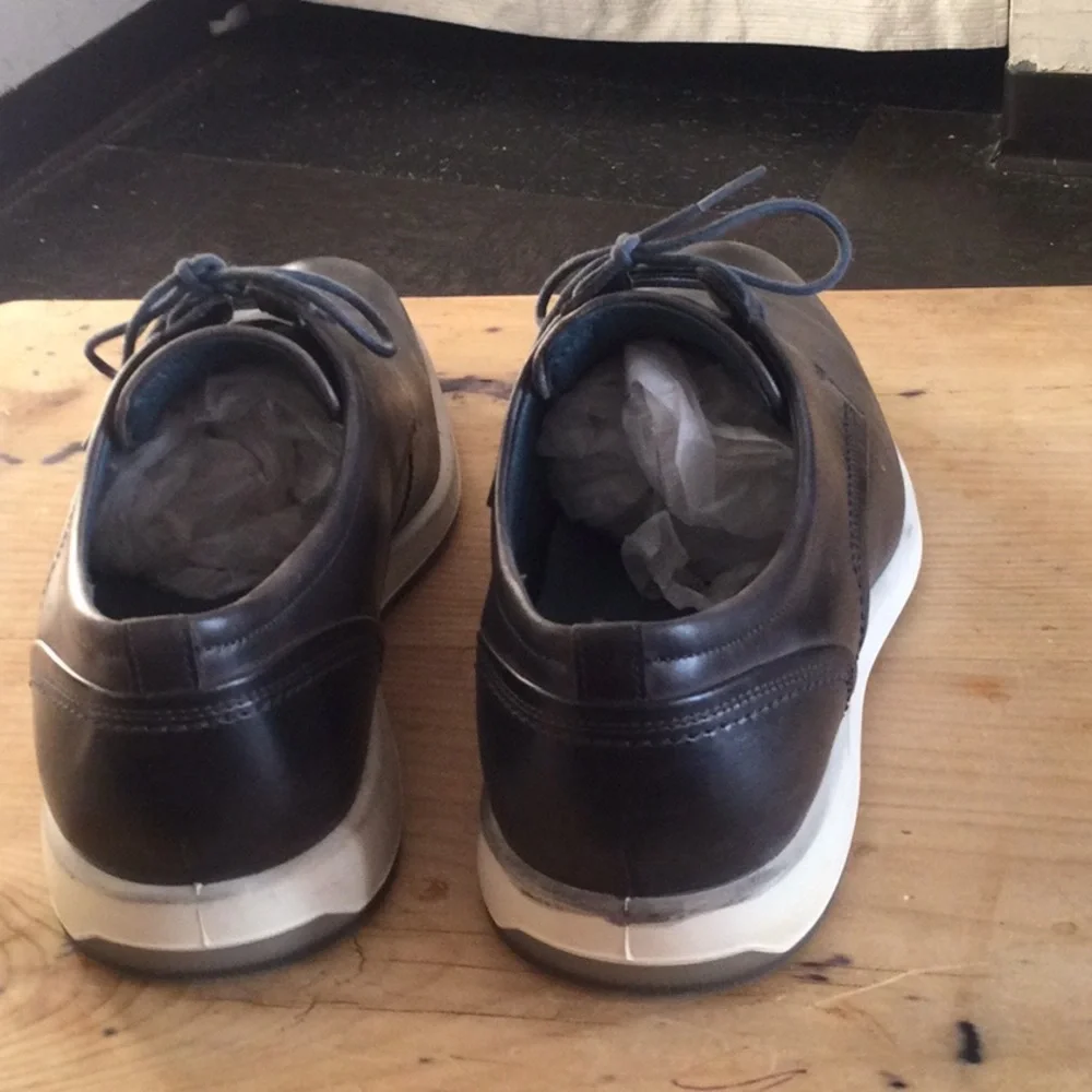 Ecco Black Leather Derby Shoes with White Soles